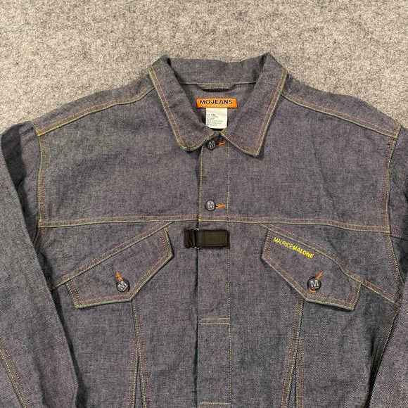 Y2k Vtg Mojeans Denim Jacket Mens 2XL Blue Military Streetwear Maurice Malone - Picture 2 of 12